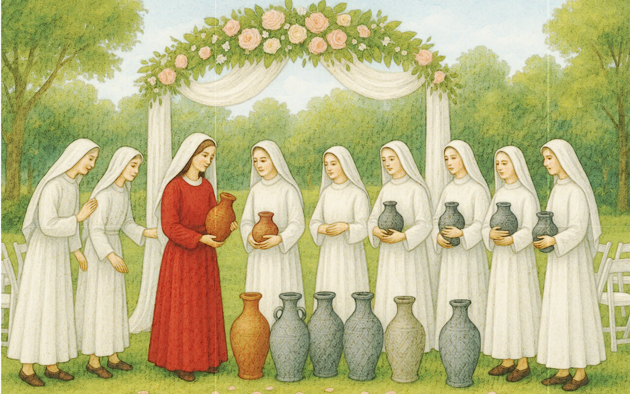 在迦納婚宴中，聖母發現「他們沒有酒了。」